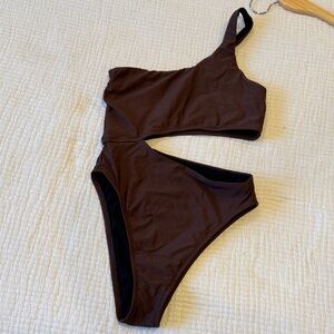 Splendid Chocolate One-Shoulder Swimsuit